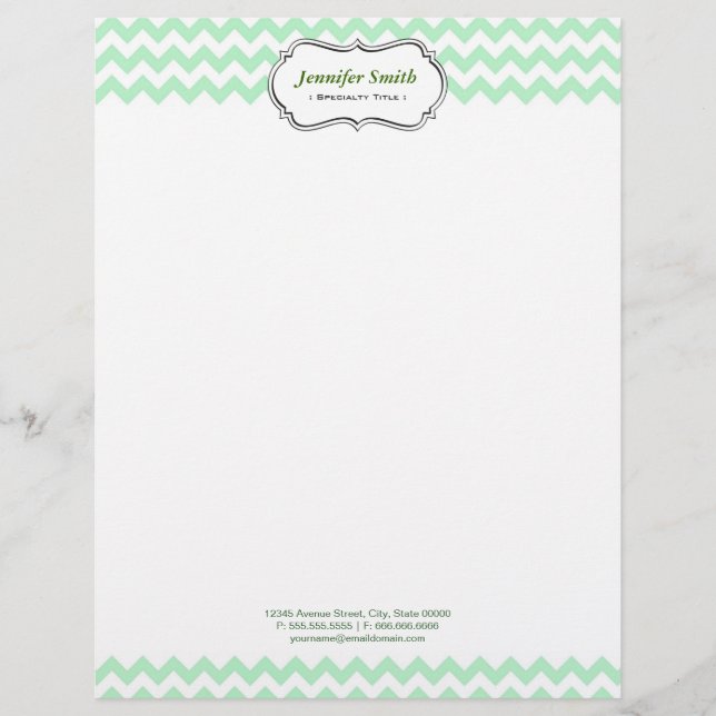 Simple Elegant Green Chevron Zigzag Letterhead Design (Front)