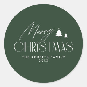 Simple Elegant Green Christmas  Classic Round Sticker