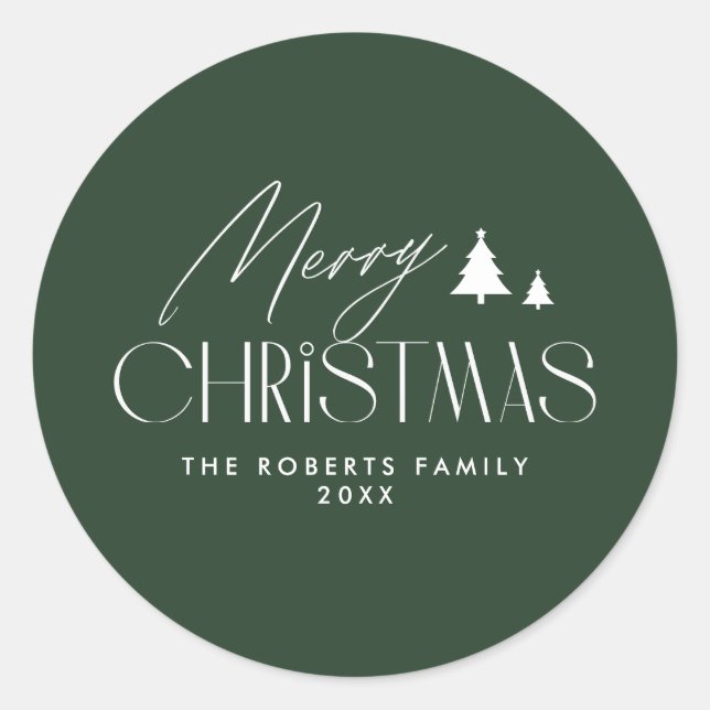 Simple Elegant Green Christmas  Classic Round Sticker (Front)