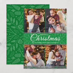 Simple Elegant Green Frame 4 Photo Christmas Holiday Card