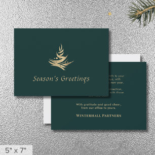 Simple Elegant Green Gold Christmas Tree Holiday Card