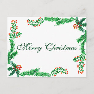 Simple Elegant Green Leaf Decor Merry Christmas Ho Holiday Postcard