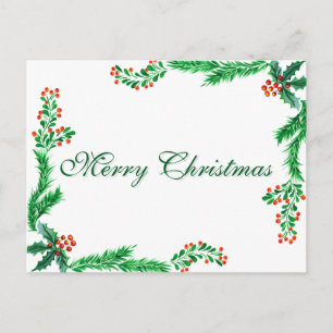 Simple Elegant Green Leaf Decor Merry Christmas Ho Holiday Postcard