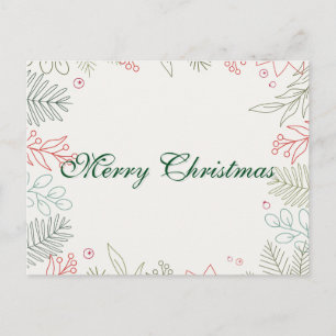 Simple Elegant Green Leaf Decor Merry Christmas Ho Holiday Postcard