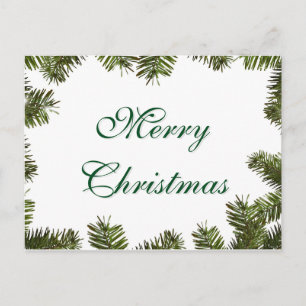 Simple Elegant Green Leaf Decor Merry Christmas Holiday Postcard