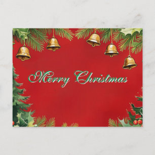 Simple Elegant Green Leaf Decor Merry Christmas Holiday Postcard