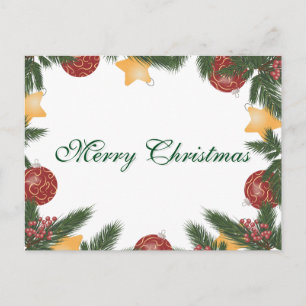 Simple Elegant Green Leaf Decor Merry Christmas Holiday Postcard