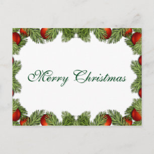 Simple Elegant Green Leaf Decor Merry Christmas Holiday Postcard