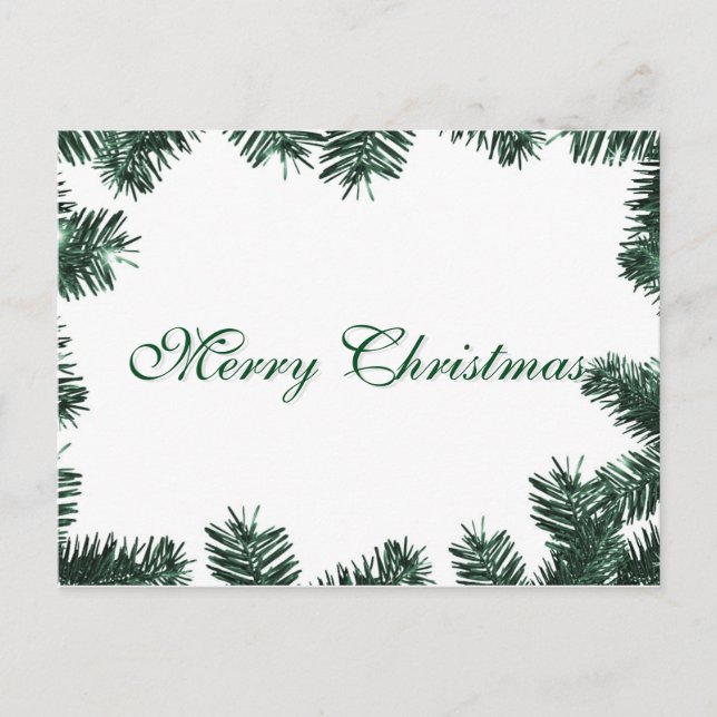 Simple Elegant Green Leaf Decor Merry Christmas Holiday Postcard (Front)