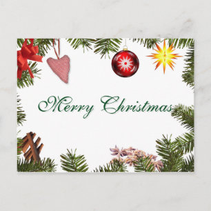 Simple Elegant Green Leaf Decor Merry Christmas Holiday Postcard