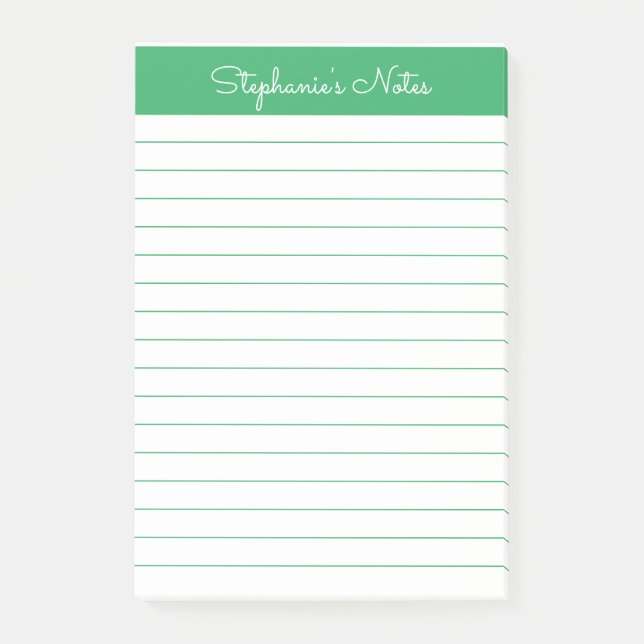 Simple Elegant Green Lined Personalised Post-it Notes (Front)