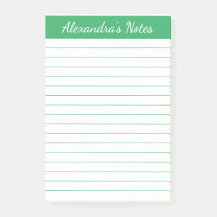 Simple Elegant Green Lined Personalised Post-it Notes