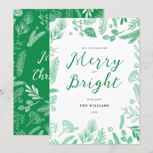Simple Elegant Green Merry and Bright Christmas Holiday Card