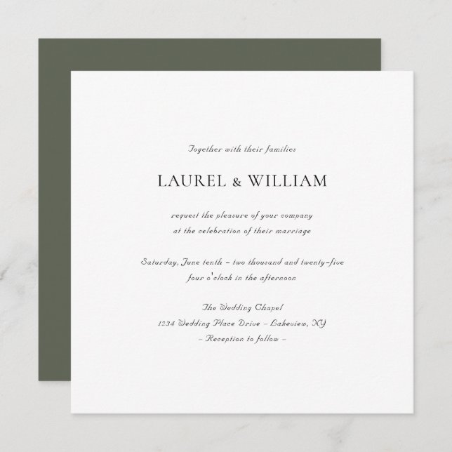 Simple Elegant Green Square Wedding Invitation (Front/Back)