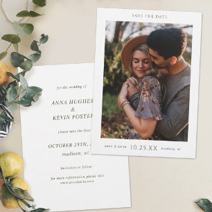 Simple Elegant Green Typography Photo Wedding Save The Date
