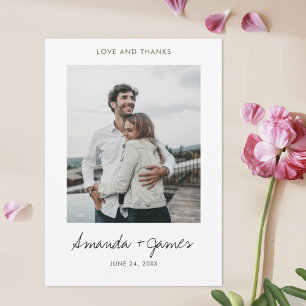 Simple Elegant Green Typography Photo Wedding Thank You Card