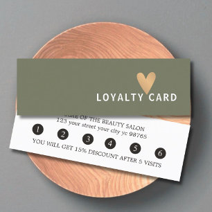 Simple Elegant Green White Faux Gold Heart Loyalty Card