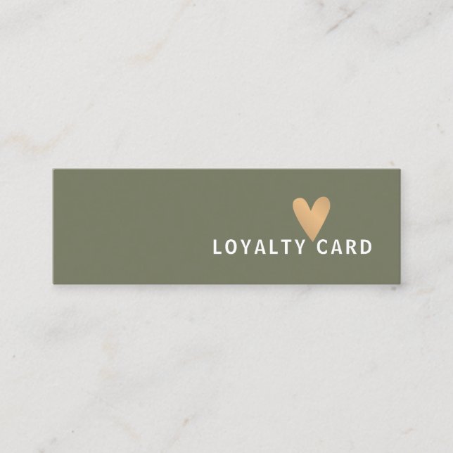 Simple Elegant Green White Faux Gold Heart Loyalty Card (Front)