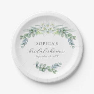 Simple Elegant Greenery Boho Script Bridal Shower Paper Plate
