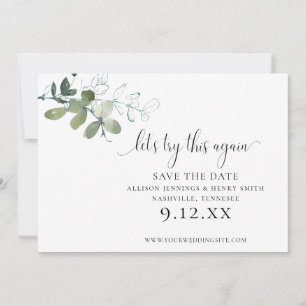 Simple Elegant Greenery Change the Date Wedding Save The Date