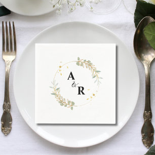 Simple Elegant Greenery Couple Initials Wedding Napkin