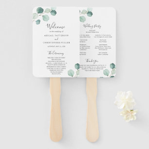 Simple Elegant Greenery Eucalyptus Wedding Program Hand Fan