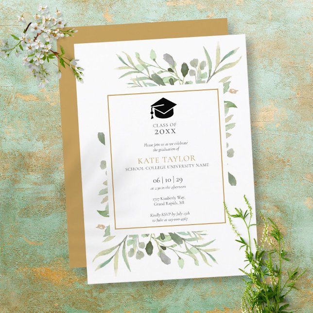 Simple Elegant Greenery Graduation Party Invitation (Creator Uploaded)