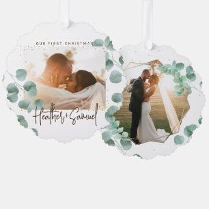 Simple Elegant Greenery Merry and Married Photo Tree Decoration Card