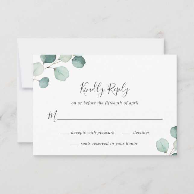 Simple Elegant Greenery Rustic Eucalyptus Wedding  RSVP Card (Front)