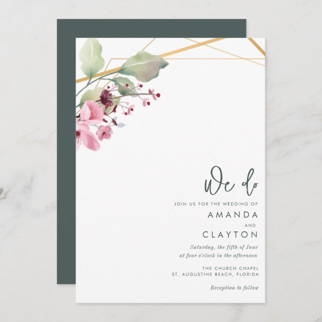 Simple Elegant Greenery Wedding Invitation (Front/Back)