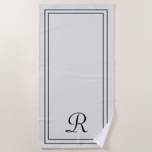 Simple Elegant Grey Black Monogram Beach Towel