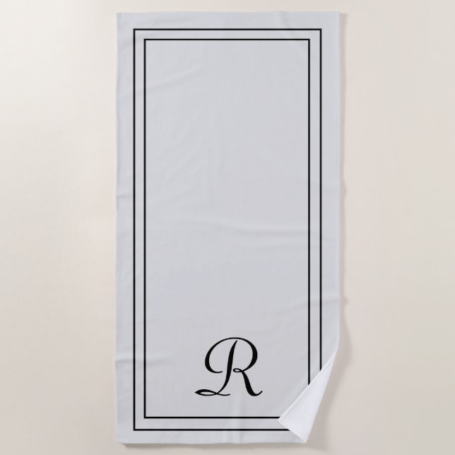 Simple Elegant Grey Black Monogram Beach Towel (Front)