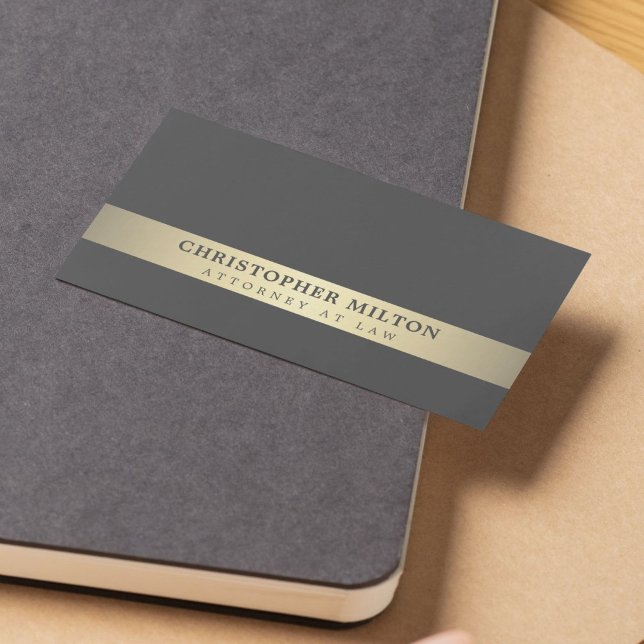 Simple Elegant Grey Faux Gold Stripe Attorney Business Card (Creator Uploaded)