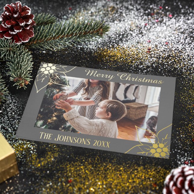 Simple Elegant Grey Poinsettia Christmas Photo (Creator Uploaded)