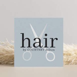 Simple Elegant Grey Scissors Bold Hair Stylist Square Business Card