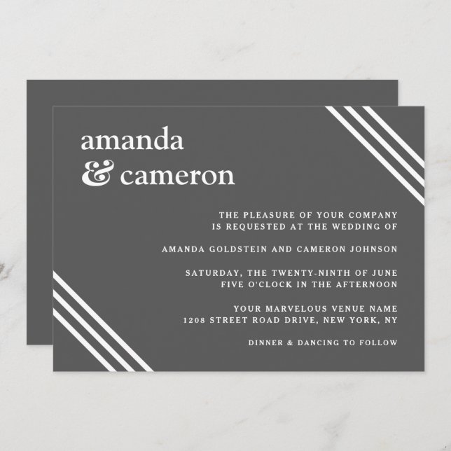 Simple Elegant Grey Wedding Invitation (Front/Back)