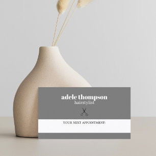 Simple Elegant Grey White Scissors Hair Stylist  Appointment Card