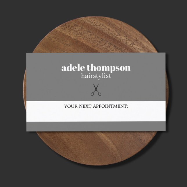 Simple Elegant Grey White Scissors Hair Stylist  Appointment Card (Creator Uploaded)