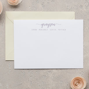 Simple Elegant GreyPurple Script Family Stationery Card