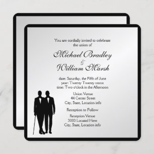 Simple Elegant Groom and Groom Gay Silver Wedding Invitation