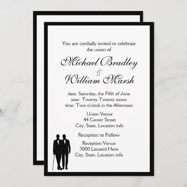 Simple Elegant Groom and Groom Gay Wedding Invitation (Front/Back)