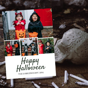 Simple Elegant Halloween Family Four Photo Holiday Card