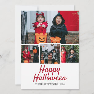 Simple Elegant Halloween Family Four Photo Holiday Card