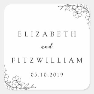 Simple Elegant Hand Drawn Cherry Blossom Wedding Square Sticker