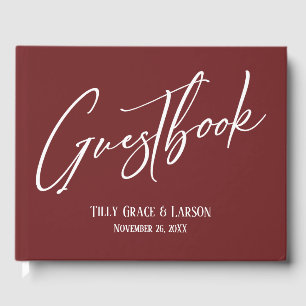 Simple Elegant Handwriting Burgundy Guestbook