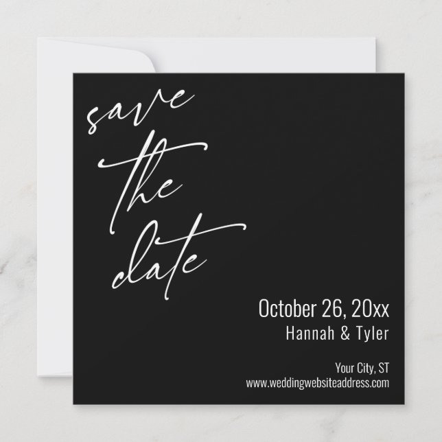 Simple Elegant Handwriting Script Typography Black Save The Date (Front)