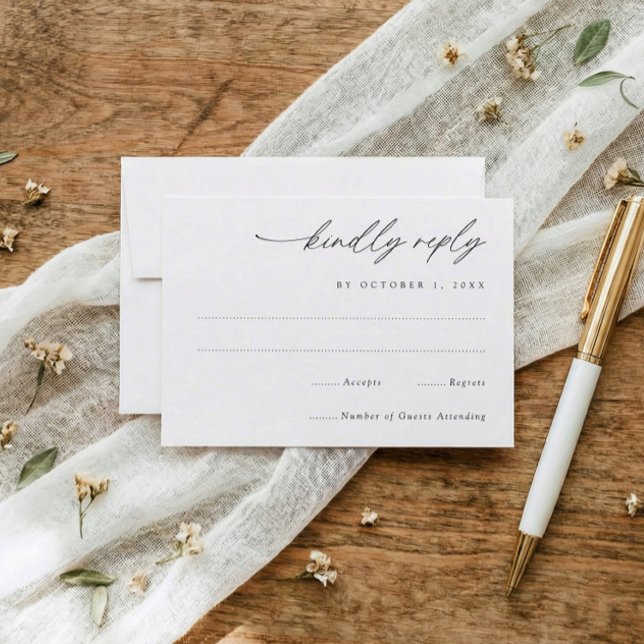 Simple Elegant Handwriting Wedding RSVP Card (modern handwriting wedding rsvp card minimalist elegant script mail back response card)