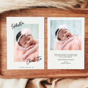 Simple Elegant Handwritten Baby Photo Thank You Card