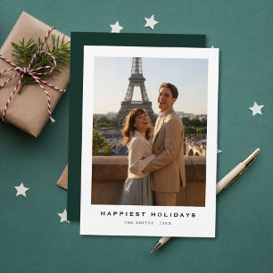 Simple Elegant Happiest Holidays Newlywed Photo Holiday Card