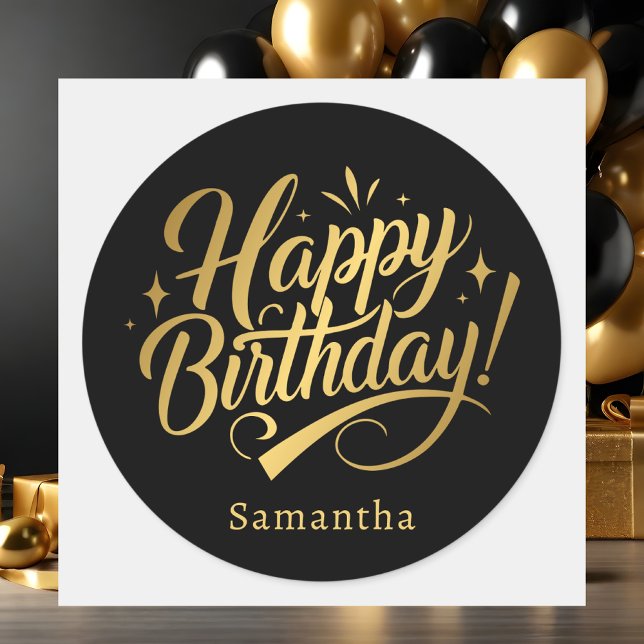 Simple Elegant Happy Birthday Classic Round Sticker (Creator Uploaded)